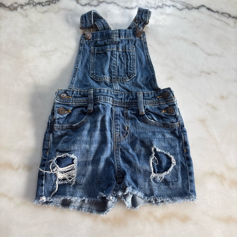 Medium Wash Cat & Jack Distressed Denim Shortalls Size 4/5 XS